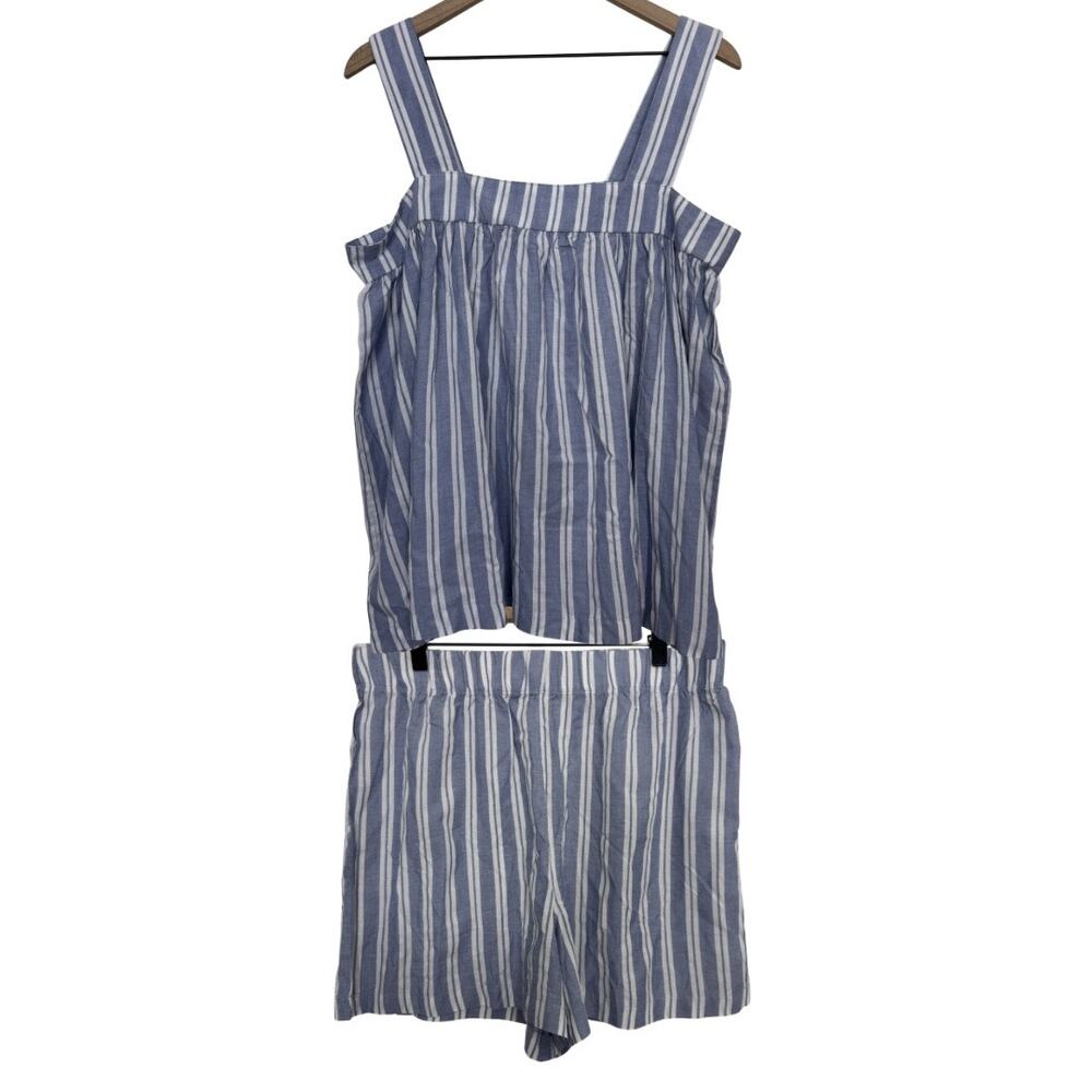 Blue Sol Blue & White Striped Tank Top & Shorts Sleepwear Pajama Set Size Large